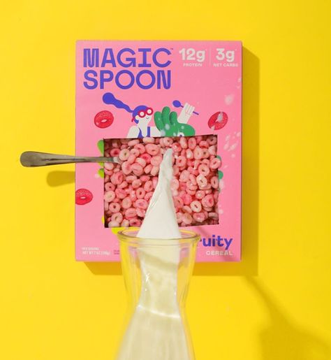 Magic Spoon: ‘You can have your cereal and eat it too’ Betting Big on Nostalgia and Wellbeing Magic Spoon, Low Carb Cereal, Cereal Packaging, Cereal Brands, Cold Cereal, Healthy Cereal, Food Branding, Sugar Intake, Irish Recipes