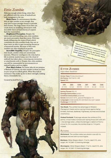 Ettin Zombie Rpg Creatures, Dnd Stats, Sea Adventure, Dnd Classes, Dungeons And Dragons 5e, D D Monsters, Dnd 5e Homebrew, Dnd Dragons, Dragon Rpg