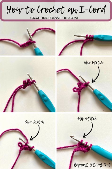 Learn How to Crochet an I-cord with this step-by-step stitch tutorial and video. #crochetstitches #crochettutorial #crochetstitchtutorial Crochet I Cord Tutorial Free Pattern, Lace Crochet Stitches, Crochet I Cord, Advanced Crochet Stitches, Cord Crochet, Crochet Step By Step, Magic Ring Crochet, Different Crochet Stitches, Crochet Stitch Tutorial