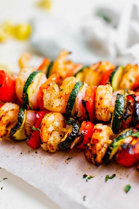 Grilled Shrimp Kebobs - Grilled Shrimp on a Skewer Recipe Shrimp Kebobs, Shrimp Kabob Recipes, Shrimp Skewer Recipes, Pineapple Shrimp, Shrimp Kabobs, Seafood Meals, Grilling Kabobs, Kebabs On The Grill, Grilled Shrimp Recipes