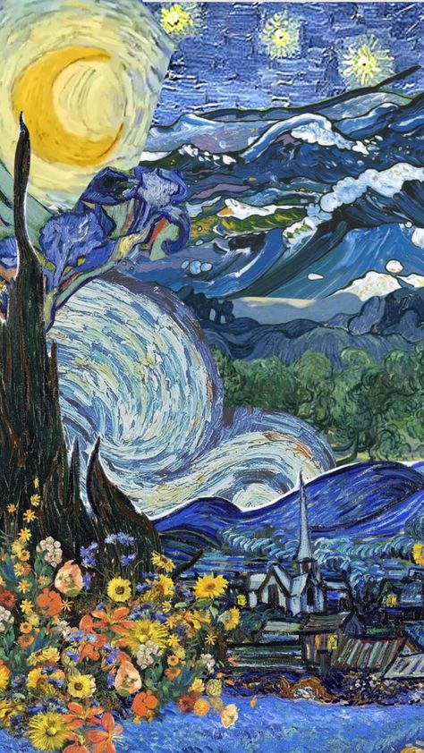 #art #aesthetic #collage Van Gogh Wallpaper, Watercolor Art Landscape, Arte Van Gogh, Iconic Wallpaper, The Starry Night, Van Gogh Paintings, Van Gogh Art, Painting Collage, Collage Art Mixed Media