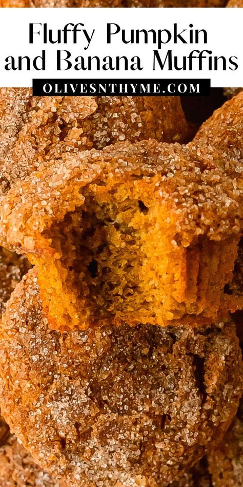 Pumpkin Muffins Made With Greek Yogurt, Pumpkin And Banana Muffins, Banana And Pumpkin Bread, Banana Pumpkin Muffins Healthy, Banana Pumpkin Bread Recipe Healthy, Banana Fall Recipes, Banana And Pumpkin Recipes, Healthy Banana Pumpkin Recipes, Pumpkin Banana Blueberry Muffins