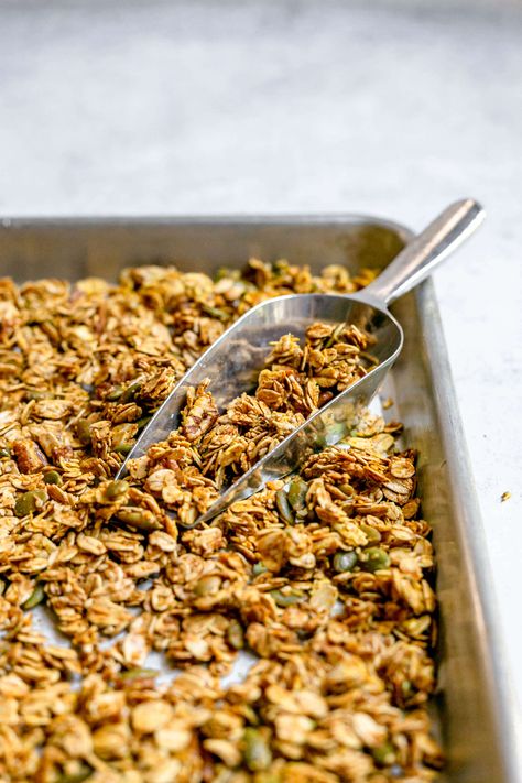 Sweet Granola Recipe, Gourmet Granola Recipe, Plant Based Granola Recipe, Spicy Granola, Chai Spice Granola, Chai Spiced Granola, Coconut Granola Recipe, Vegan Granola, Honey Granola