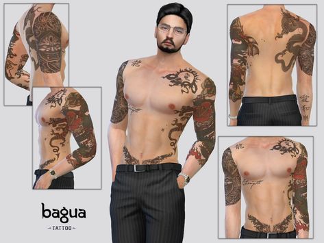 Sims 4 Chinese Tattoo, Sims 4 Yakuza Tattoo, Ts4 Male Tattoo, S4cc Tattoos, Sims Tattoos, Ts4 Tattoos, Sims Tattoo, Cc Face, Male Sims