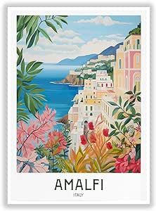 Amalfi Coast Travel Poster Italy Print Maximal Decor Mid Century Modern Wall Art Eclectic Wall Art Italy Poster And Prints Art Canvas Wall Pictures For Living Room Home Decor(12x16inchs，Unframed) Italy Travel Poster, Amalfi Coast Travel, Amalfi Italy, Italy Poster, Farmhouse Outdoor Decor, Eclectic Wall Art, Italy Painting, Colour Art, Mid Century Modern Wall Art