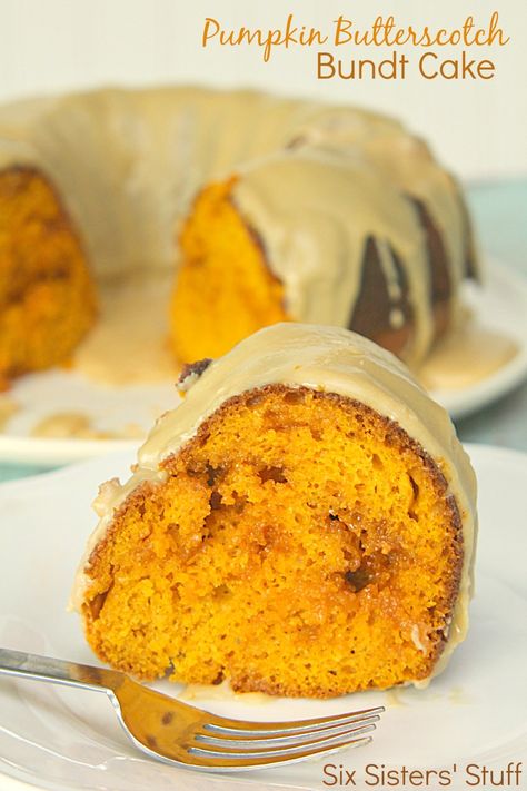 Pumpkin Butterscotch Bundt Cake on SixSistersStuff.com - perfect for fall! Butterscotch Bundt Cake, Pumpkin Bundt Cake Recipes, Pumpkin Butterscotch, Pumpkin Bundt, Pumpkin Sheet Cake, Pumpkin Bundt Cake, Bundt Cake Recipe, Six Sisters Stuff, Butterscotch Pudding