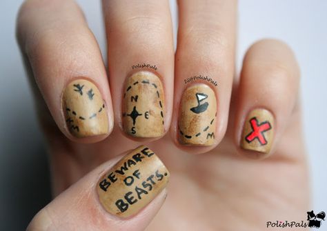 Spot Nails, Pirate Nails, Map Nails, Daily Nail Art, Nail Art For Kids, Themed Nails, X Marks The Spot, Nail Time, Nail It