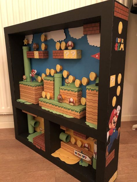 Mario House Diy, Mario Shelf, Mario House, Doll House For Boys, Mario Crafts, Mario Room, Diy Playroom, Super Mario Birthday Party, Retro Gaming Art