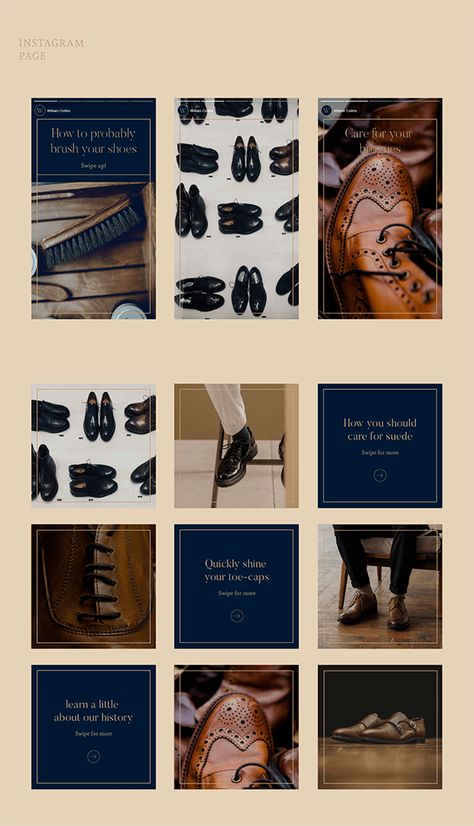 Shoe Mood Board, Shoe Brand Identity, Shoe Email Design, Fashion Brand Social Media, Shoe Branding, Media Branding Design, Shoe Logo Design, Brown Branding, Social Media Plan