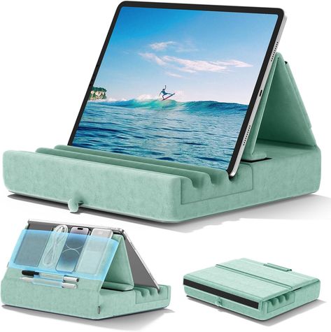 KDD Tablet Pillow Holder, Foldable iPad Stand for Lap, Bed and Desk -Tablet Soft Pad Dock with Pocket & Stylus Mount Compatible with iPad Pro 12.9, 10.5, 9.7 Air Mini 6 5 4 3, Kindle, E-Reader, Green Bed And Desk, Tablet Pillow Stand, Pillow Holder, Tablet Pillow, Support Ipad, Halloween Accessories Hair, Ipad Stand, Leather Pants Women, Tablet Holder