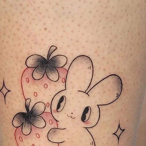 morrigan on Instagram: "A collection of some from my strawberry flash 🍓 always a fun time doing these thank you for the trust 💕 My bookings are open for apprentice rate tattoos! Link in bio 😊 . . . #apprenticetattoo #kawaiitattoo #strawberrytattoo #tattooapprentice #bunnytattoo" Strawberry Bunny Tattoo, Tattoo Strawberry, Strawberry Bunny, Strawberry Tattoo, Bunny Tattoo, Bunny Tattoos, Rabbit Tattoos, Kawaii Tattoo, Tattoo Apprentice