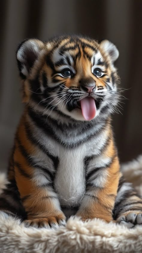 A fat tiger baby sat upright on the in crib, out its tongue, showing its fat and round belly, showing its fat and round belly Tiger Pics, Tiny Baby Animals, Cute Tiger Cubs, Fat Tiger, Fat Animals, Baby Tigers, Tiger Baby, Tiger Cubs, Wild Animal Wallpaper