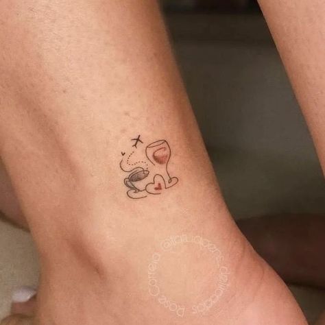 Wine Tattoo, Tattoo Cafe, Arm Tattoos Drawing, Cute Simple Tattoos, Horoscope Tattoos, Food Tattoos, Mouthwatering Food, Coffee Tattoos, Bff Tattoos