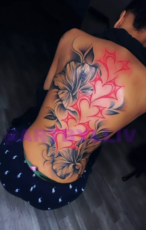 Female Back Tattoo Designs, Colorful Back Tattoos For Black Women, Big Back Piece Tattoos For Women, Huge Back Tattoo Women, Back Tattoos Baddie, Upper Stomach Tattoos Women, Side Of Stomach Tattoo For Women, Back Tattoos Black Women, Dope Back Tattoos For Women