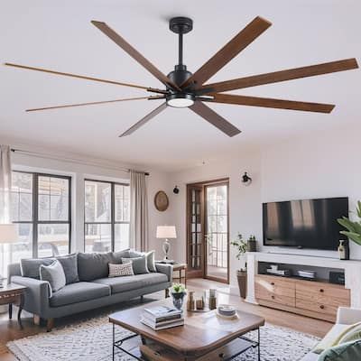 This 84 inch ceiling fan with light features a simple and smooth design, with unique double-layer blades that not only make the fan more beautiful, but also increase its service life. It can be used for home and commercial, making it ideal for use in living rooms, garages, warehouses, restaurants, and more. DC solid copper motor of high quality provides strong airflow while being as quiet as 35dB or less. It's of high energy efficiency and save 70% power compared to AC motors. The reversible fan Black Ceiling Fan With Light, Black Ceiling Fan, Black Ceiling, Fan With Light, High Energy, Ceiling Fan With Light, Energy Efficiency, More Beautiful, Ceiling Fan