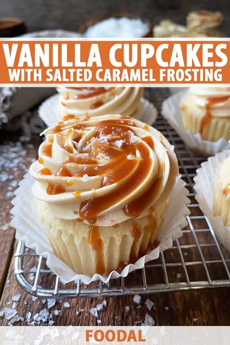 Muffin Cupcakes, Delicious Cupcakes Recipes, Homemade Salted Caramel, Salted Caramel Frosting, Vanilla Muffins, Salted Caramel Cupcakes, Caramel Cupcakes, Unique Cupcakes, Caramel Desserts