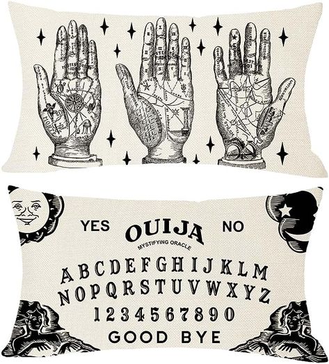 Amazon.com: PANDICORN Ouija Board Pillow Covers 12x20 Set of 2 Fortune Teller Palm Reading Palmistry Hand Mystical Halloween Lumbar Pillows Decorative Throw Pillows Cases Fall Pillows Outdoor Couch Decorations : Home & Kitchen Hand Reading, Burlap Halloween, Palmistry Hand, Halloween Pillows Covers, Linen Background, Halloween Throw Pillow, Halloween Pillow, Decorative Lumbar Pillows, Couch Decor