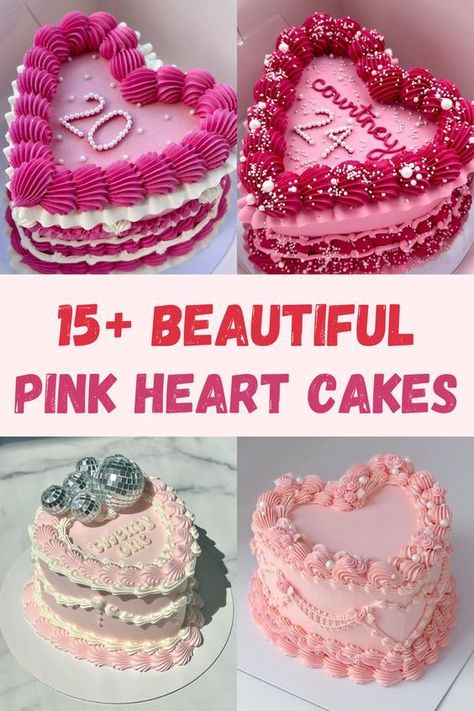 15+ Pink Heart Cake Designs You Will Love! Simple Heart Shaped Birthday Cake, 18th Birthday Cake Heart Shape, Heart Shape Cakes Ideas, Heart Shape Cake Decoration, Pink Love Heart Cake, Sweet 16 Party Ideas Cake, Love Heart Birthday Cake, Pink Heart Shaped Cakes Birthday, Sweet 16 Heart Cake