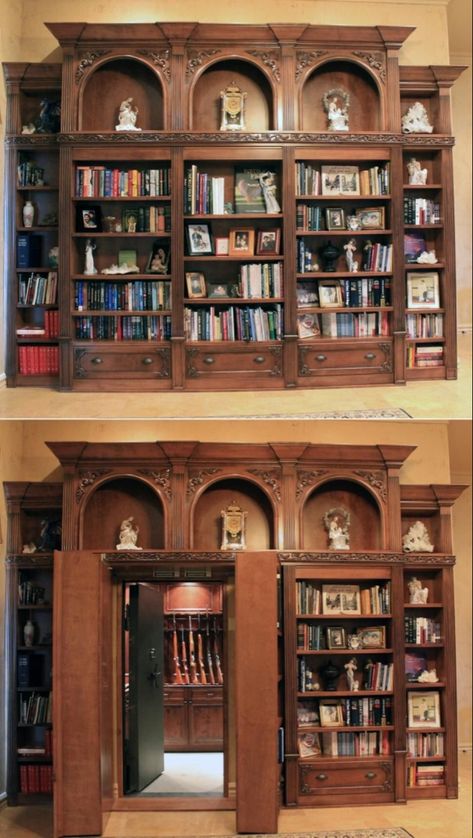 Hidden Wall Door, Hidden Panic Rooms, Diy Secret Door, Secret Door Ideas, Secret Bookshelf Door, Secret Bookshelf, Hidden Wall, Bookshelf Door, Home Engineering