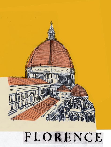 Board Architecture, Florence Print, Italian Pattern, Florence Art, Postcard Stamps, Work Art, Postcard Design, Illustrated Map, Sketch Painting