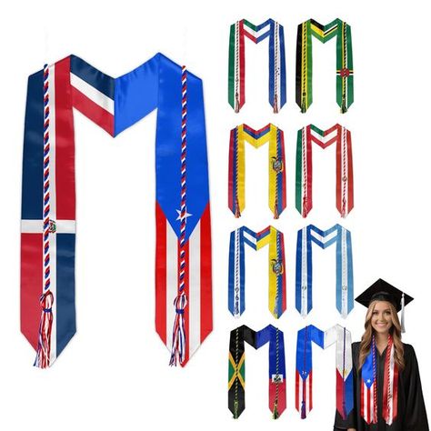 PRICES MAY VARY. MIXED FLAG GRADUATION STOLE: We can create any two countries flags combinations.Click the "Customize Now" button.Celebrate your individuality with a customized stole that showcases your unique identity. Our mixed flag design allows you to represent multiple flags or cultures, making it a truly one-of-a-kind accessory. Wear it at your senior pictures, graduation party, or graduation ceremony, graduation announcements. PREMIUM QUALITY: Crafted from premium fabric, our Graduation Stole is soft, smooth, and wrinkle-resistant, ensuring a flawless look throughout the ceremony. PERFECT LENGTH: With a length of 72", tassel honor cord is approx. 170 cm/67 inch, each tassel is approx. 10 cm/3.9 inch in length, and the cord is approx. 150 cm/59 inch in length. SYMBOL OF HONOR: Wearin Senior Pictures Graduation, Grad Stoles, Graduation Attire, Pictures Graduation, Graduation Sash, Countries And Flags, Graduation Stole, Branded Scarves, Graduation Ceremony