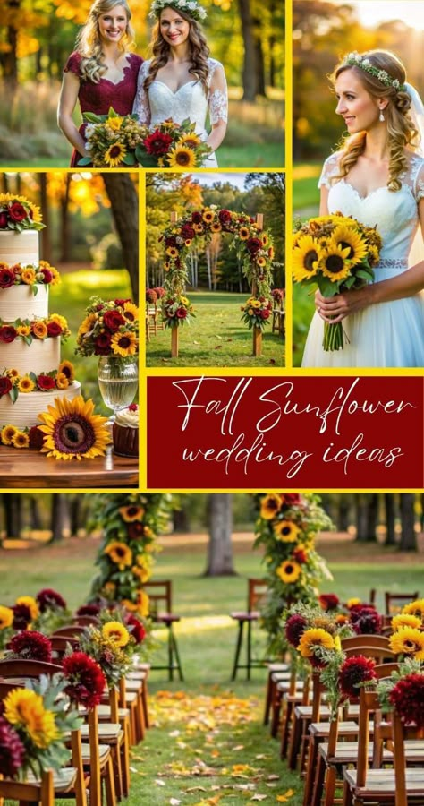 Sunflower wedding ceremony theme concepts and inspiration Check more at https://howcandothis.com/weddingideas/sunflower-wedding-ceremony-theme-concepts-and-inspiration/ Wedding Ideas Sunflowers And Roses, Sunflower Wedding Bouquet Rustic Fall, Sunflower And Red Wedding, Fall Sunflower Wedding Centerpieces, Sunflower Wedding Groomsmen, Sunflower Rose Wedding Theme, Sunflower And Rose Wedding Theme, Rose And Sunflower Wedding Theme, Red And Yellow Wedding Theme