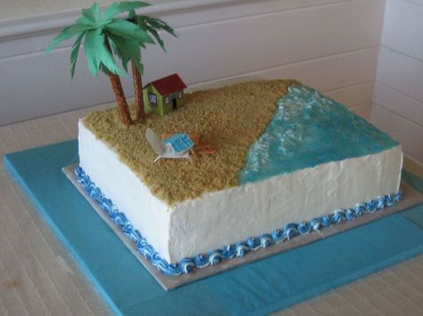 Retirement Party Cakes, Beach Birthday Cake, Piping Gel, Beach Themed Cakes, Stitch Cake, Buttercream Cake Designs, Retirement Cake, Luau Party Decorations, Luau Birthday Party