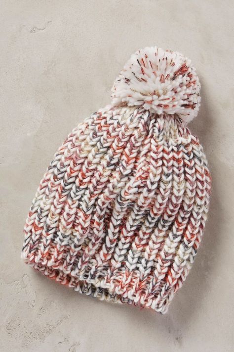 The "copycat" pattern is just a regular stockinette hat, but the original anthropologie hat is a fisherman's rib--would look great with a bulky yarn Anthropologie Inspired, Knitted Wit, Yarn Projects, Hat Knitting Patterns, Pom Pom Hat, Knitted Hat, Knit Or Crochet, Loom Knitting, Knit Hat