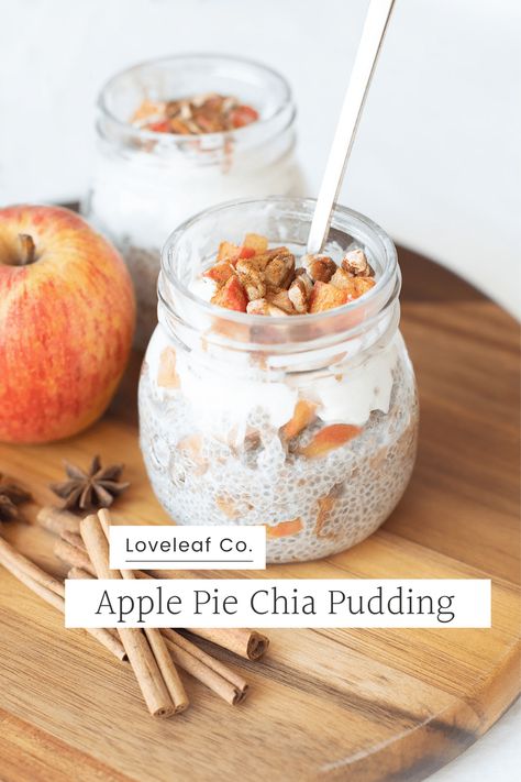 APPLE PIE CHIA PUDDING | An easy, prep-ahead apple pie chia pudding recipe! Made with coconut milk, chia seeds, and cinnamon sautéed apples. Dairy-free and vegan. | LOVELEAF CO. #chiapudding #applepie #loveleafco Savory Apple Recipes, Chia Pudding Recipe, Chia Pudding Recipes, Roasted Pecans, Chia Seed Pudding, Easy Cinnamon, Canned Coconut Milk, Quick And Easy Breakfast, Pudding Recipe