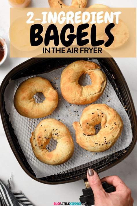 2-Ingredient Bagels are easy, healthy, and delicious alternatives to regular bagels and they can be baked in an air fryer for a quick recipe. Two Ingredient Bagels In Air Fryer, Healthy Bagels Breakfast, Air Fried Bagels, 3 Ingredient Bagels Air Fryer, Bagels Air Fryer, Air Fryer Bagels, Self Rising Flour, 2 Ingredient, Yummy Yummy