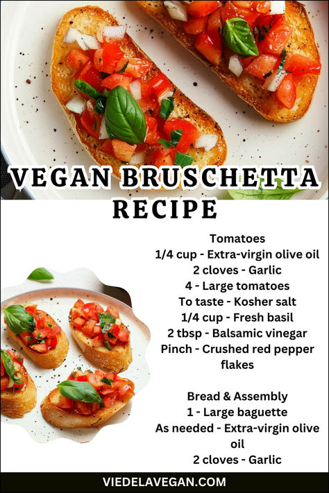 Vegan Bruschetta Recipe Vegan Appies, Vegan Bruschetta Recipe, Vegan Bruschetta, Vegan Apps, Bruschetta Recipe, Italian Appetizers, Vegan Diet, Easy Vegan, Vegan Gluten Free