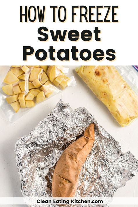 If you’re like me, you load up on bags of sweet potatoes from the warehouse store. Sweet potatoes are so nutritious and delicious, but did you know they can also be frozen? This article shares how to freeze sweet potatoes whole, mashed or diced. Can You Freeze Sweet Potatoes, How To Freeze Sweet Potatoes, Freezing Sweet Potatoes, Potato Freezer, Frozen Sweet Potatoes, Store Sweet Potatoes, Clean Eating Diet Recipes, Freeze Food, Freezing Vegetables