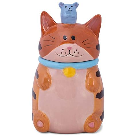 Treat Containers, Cow Cookies, Fresh Snacks, Pet Treat, Room Shelf, Ceramic Cookie Jar, Cat And Mouse, Striped Cat, Orange Tabby Cats