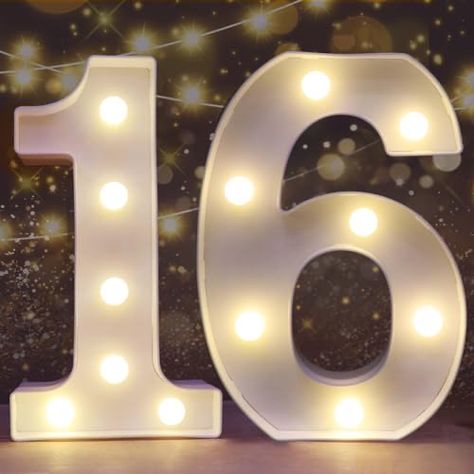 17 Light Up Numbers, 16 Light Up Numbers, Number Lights, Sweet Sixteen Birthday Party Ideas, Number Candles Birthday, Number Candle, Birthday Wall, Number 16, Sweet Sixteen Birthday