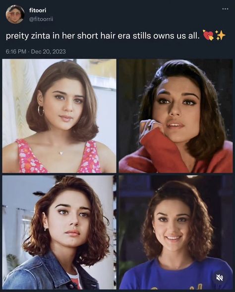 Preity Zinta Short Hair, Desi Hairstyles Short Hair, Pretty Zinta, Preity Zinta, Actress Hairstyles, Pretty Accessories, 90s Bollywood, Short Hair Trends, Creative Birthday Cakes