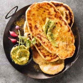 Homemade naan breads Tandoori Bread, Plain Naan, Homemade Naan Bread, Tandoori Roti, Garlic Naan, Flavored Butter, Homemade Butter, Naan Bread, Indian Dishes