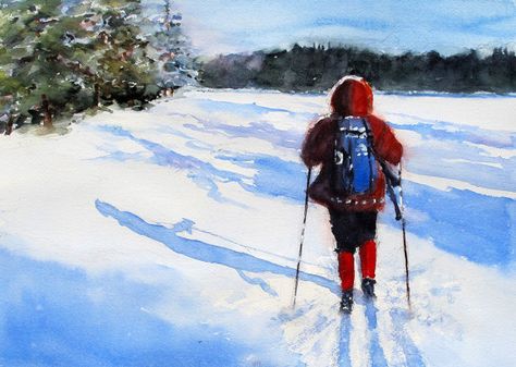 Lone Skier is a winter painting of the what northerners do in winter. The skier is crossing a lake. In Minnesota where I live, we have more than Ski Art Print, Skiing Art, Cross Country Ski, Cross Country Skier, Independent Study, Ski Art, Christmas Card Art, Art Winter, Winter Painting