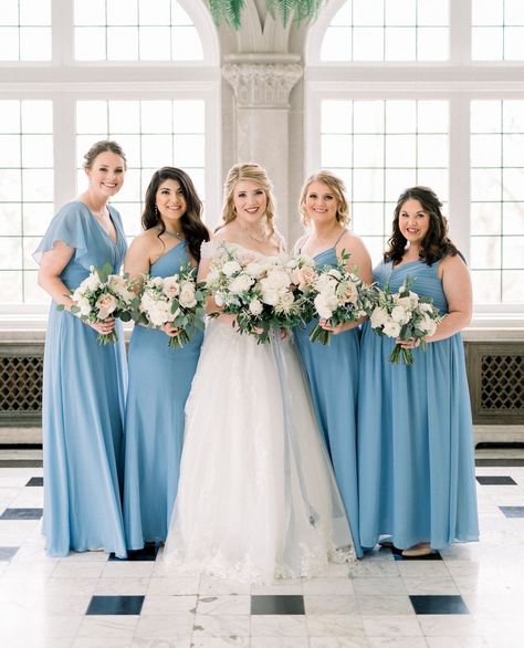 Azazie on Instagram: “Something about a squad in Steel Blue⁠ that is just oh so breathtaking 💙⁠ ⁠ Will you be using Steel Blue for your wedding? We want to know…” Steel Blue Azazie Bridesmaid, Steel Blue Bridesmaid Dresses Azazie, Azazie Steel Blue, Azazie Dusty Blue, Steel Blue Wedding, Steel Blue Weddings, Steel Blue Bridesmaid Dresses, Blue Purple Wedding, Sky Blue Bridesmaid Dresses