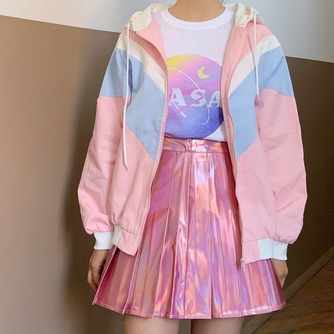 Kawaii Cyberpunk Outfits, Pastel Space Aesthetic Outfit, Pastel Space Outfit, Cloud Core Aesthetic Outfits, Pastel Skater Aesthetic, Pastel Cyberpunk Fashion, Nasa Aesthetic Outfit, Vapor Wave Aesthetic Outfits, Pastel Clothing Aesthetic