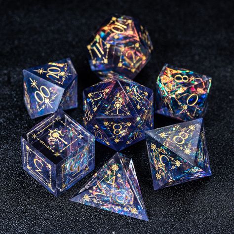 Full Set Handmade Resin Sharp Edge Dice Polyhedral Dice Set - Etsy Australia Cool Dnd Dice, Dice Ideas, Cool Dice, Dice Goblin, Neon Glitter, Dnd Classes, Resin Dice, Dragon Dies, Dungeons And Dragons Dice