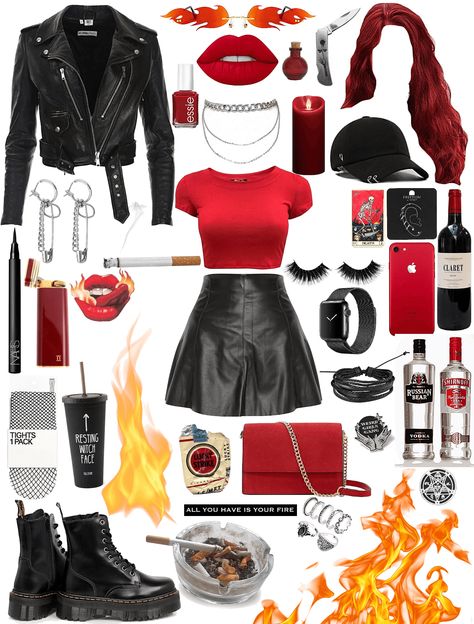 Flame Outfit, Red Elements, Fire Witch, Fire Outfits, Platform Doc Martens, Witch Outfit, Outfit Maker, Black Platform, Outfit Shoplook