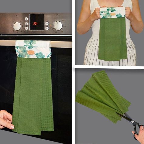 Comment coudre un torchon fait main en 5 minutes ! | Comment coudre un torchon fait main en 5 minutes ! | By Miarti - Idées créatives Kitchen Towel Holder Sewing, Stove Handle Towel, Hanging Hand Towel Pattern, Oven Towels Pattern, How To Make Kitchen Towels, Diy Kitchen Towels Ideas, Diy Kitchen Apron, Kitchen Towels Crafts Free Pattern, Towel Topper Patterns Free