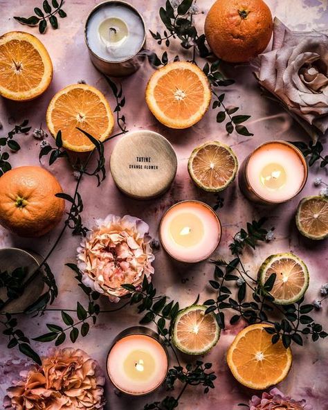 Tatine Candles, Banana Yellow, Orange Blossoms, Aesthetic Candles, Candle Aesthetic, Photo Candles, Green Candle, Clary Sage, Orange Oil