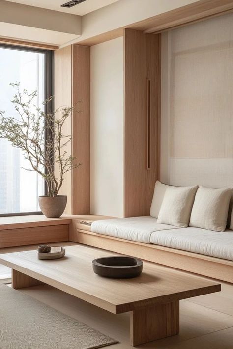 "Transform your living room into a calm retreat with Japandi design! 🧘‍♂️🏡 A perfect blend of modern simplicity and cozy warmth. 🌿✨ #JapandiDecor #MinimalistLiving #HomeInspiration" Japan Interior Design Modern, Japandi Studio, Japandi Interiors Living Room, Japan Living Room, Japandi Sofa, Japan Interior Design, Japandi Style Living Room, Japan Interior, Japandi Living Room