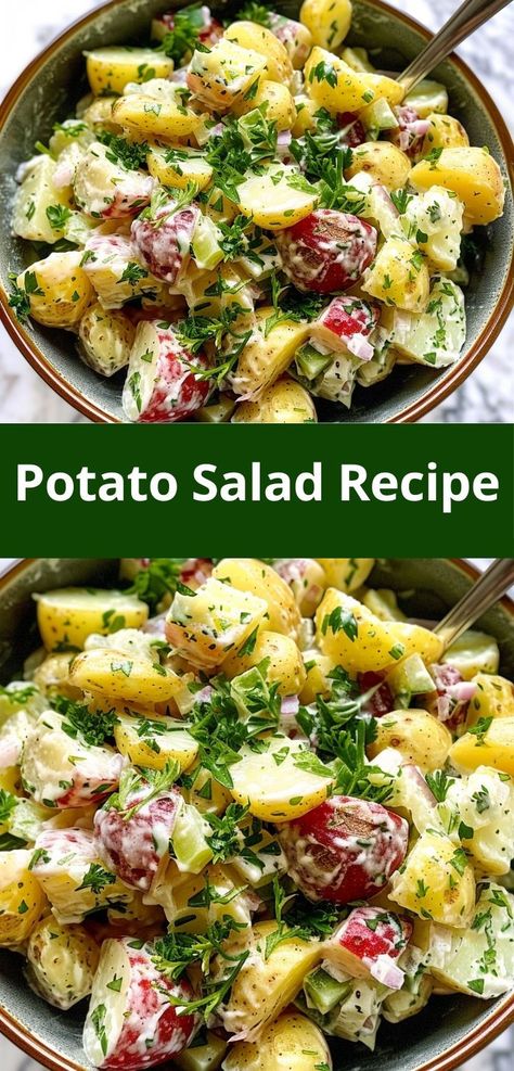 Try this easy, creamy Potato Salad for your next outdoor feast New Potatoes Salad, Vinaigrette Potato Salad, Mini Potato Salad, Rustic Potato Salad, Warm Potatoes Salad, Warm Potato Salad Recipe, Summer Salad Recipes Healthy, Greek Potato Salad, Warm Potato Salad