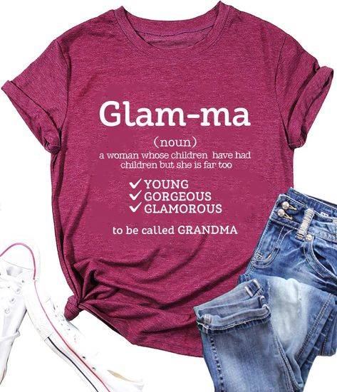 PRICES MAY VARY. Material: Cotton blend, soft and skin-friendly, breathable, stretchy, comfortable to wear for grandma Features: Glamma funny letter print shirt, grandma t shirt, grandma gift shirt, short sleeve mother's day gift shirt for grandmother Gift: This shirt is great as a gift for glamma, grandma, Mother's day or Christmas gift for grandma, mom, she will be very happy with it Match: Great length for leggings, jeans, coats, pants, cute graphic must make you get lots of compliments Washi Glamma Shirt, Htv Shirts, Christmas Gifts For Grandma, Funny Letters, Grandma Shirts, Grandmother Gifts, Grandma Gift, Shirts Funny, T Shirt Women