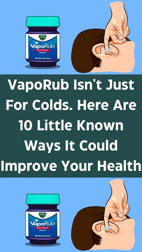 VapoRub is great for so many different reasons! If you’re at all like me, then you always make sure to load up on supplies you need just in case you get sick. And yet, you rarely end up getting sick thanks to the good old immune system. If that’s the case, then you likely also have Vicks VapoRub, the sickness miracle ingredient, but only to go rarely used.  It turns out that Vicks can actually have a ton of uses around the house, as long as you get creative. Uses For Vapor Rub, Vaporub Uses, Vapo Rub, Vicks Vapor Rub, Vicks Vapor, Ear Ache, Vicks Vaporub Uses, Healthy Hacks, Essential Oils For Babies