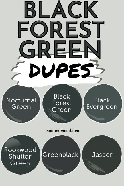 Benjamin Moore Dark Forest Green, Enchanted Forest Paint Color, Benjamin Moore Green Black, Black And Hunter Green Bedroom, Deep Forest Green Paint, Black Forest Paint Benjamin Moore, Black Forest Benjamin Moore, Green Black Exterior House, Black Forest Green Benjamin Moore Kitchen Cabinets