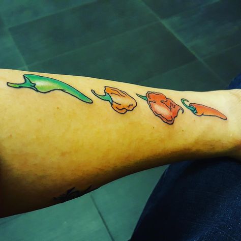 Habanero Tattoo, Pepper Tattoo, Trending Tattoos, Food Tattoos, Jalapeno Pepper, Reaper Tattoo, Ghost Pepper, Band Tattoo Designs, Carolina Reaper