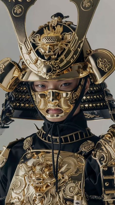 Golden Samurai, Japanese Geisha Drawing, Guerriero Samurai, Chinese Armor, Warrior Concept Art, The Last Samurai, Samurai Helmet, Samurai Artwork, Female Armor